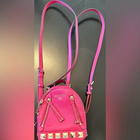 Michael Kors, hot pink leather backpack with gold studded details. NWOT. - Picture 2 of 6